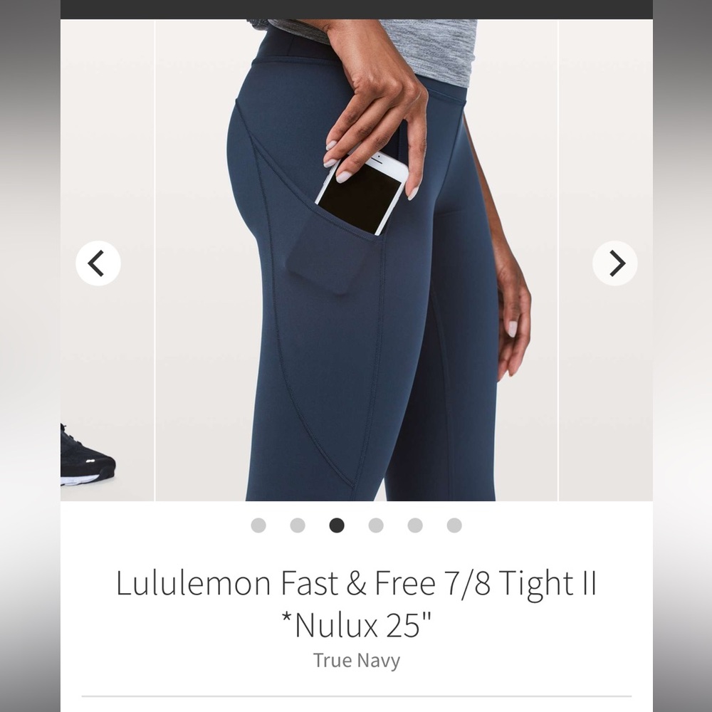 Lululemon Fast & Free 7/8 Tight Nulux 25” size 0. True Navy leggings